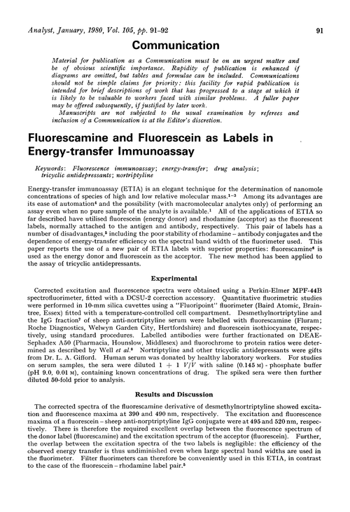 Communication. Fluorescamine and fluorescein as labels in energy-transfer immunoassay