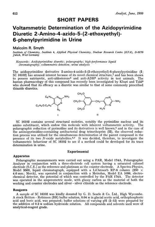 Voltammetric determination of the azidopyrimidine diuretic 2-amino-4-azido-5-(2-ethoxyethyl)-6-phenylpyrimidine in urine