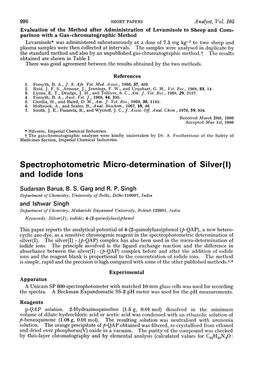 Spectrophotometric micro-determination of silver(I) and iodide ions