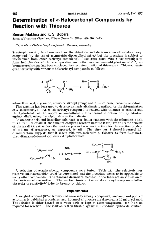 Determination of α-halocarbonyl compounds by reaction with thiourea