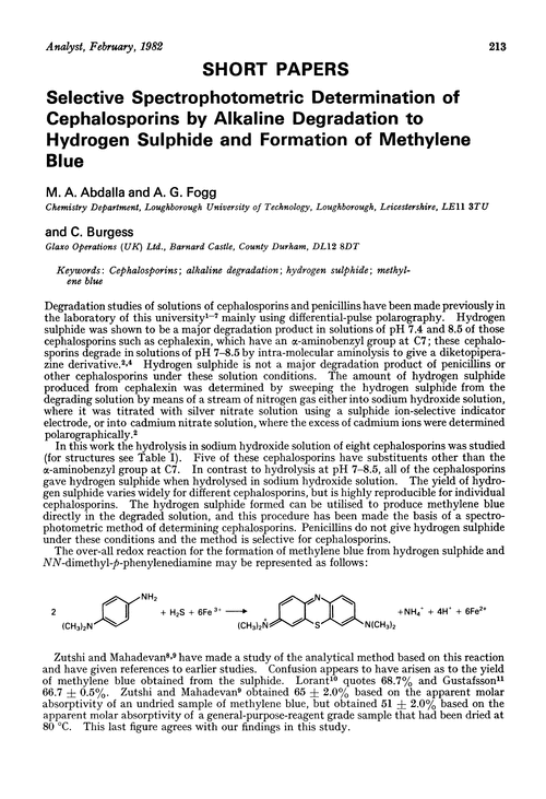 Selective spectrophotometric determination of cephalosporins by alkaline degradation to hydrogen sulphide and formation of methylene blue