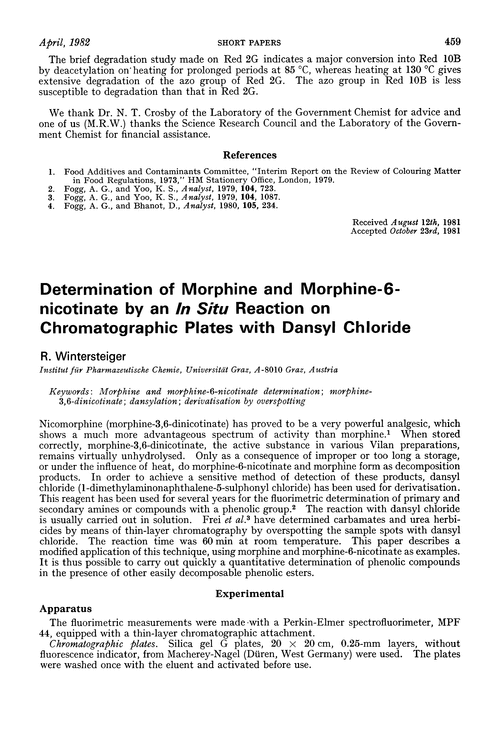 Determination of morphine and morphine-6-nicotinate by an in situ reaction on chromatographic plates with dansyl chloride