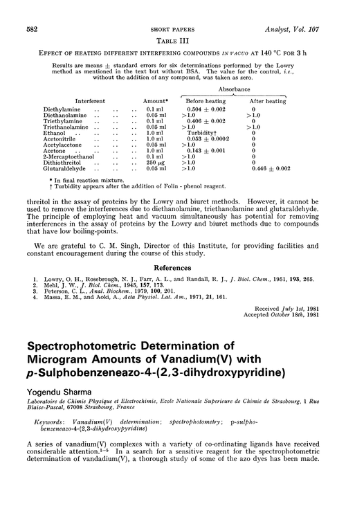 Spectrophotometric determination of microgram amounts of vanadium(V) with p-sulphobenzeneazo-4-(2,3-dihydroxypyridine)