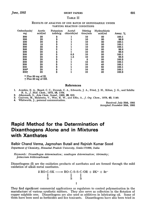 Rapid method for the determination of dixanthogens alone and in mixtures with xanthates