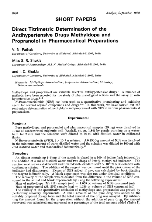 Direct titrimetric determination of the antihypertensive drugs methyldopa and propranolol in pharmaceutical preparations