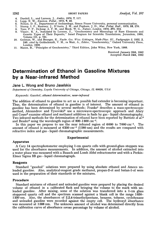 Determination of ethanol in gasoline mixtures by a near-infrared method