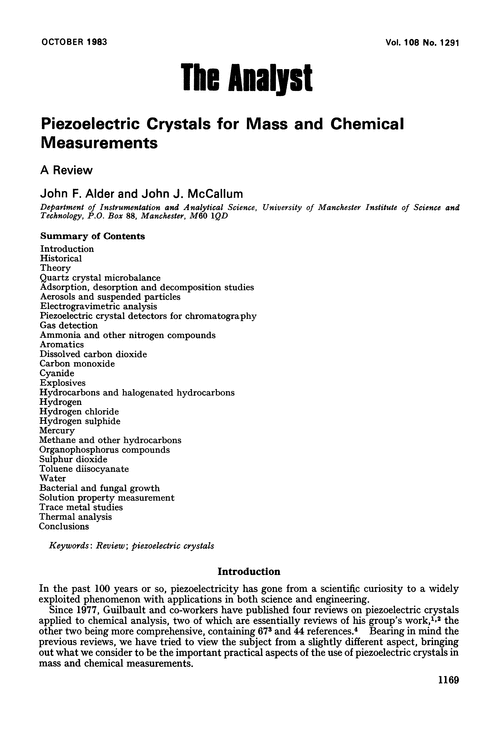 Piezoelectric crystals for mass and chemical measurements. A review