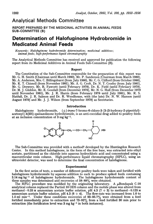 Determination of halofuginone hydrobromide in medicated animal feeds