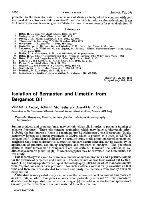 Isolation of bergapten and limettin from bergamot oil