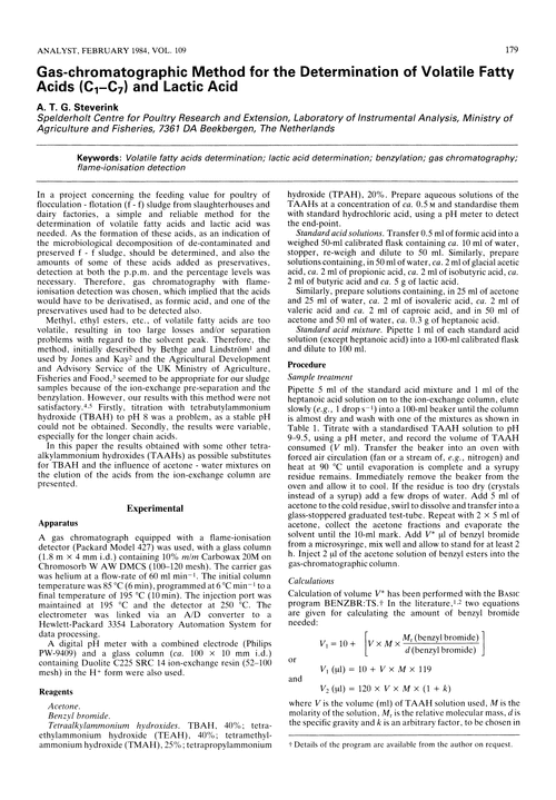 Gas-chromatographic method for the determination of volatile fatty acids (C1–C7) and lactic acid