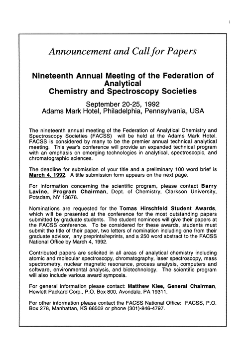 1992 FACSS: announcement and call for papers