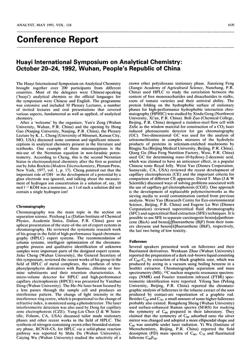 Conference report. Huayi International Symposium on Analytical Chemistry: October 20–24, 1992, Wuhan, People's Republic of China