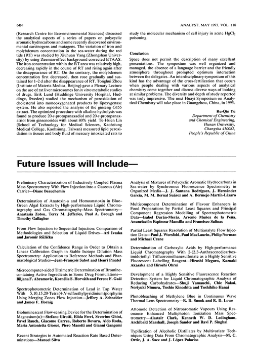 Papers in future issues