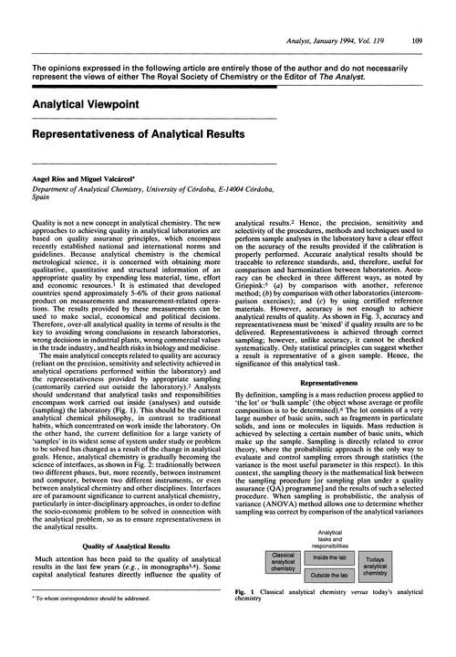 Analytical viewpoint. Representativeness of analytical results