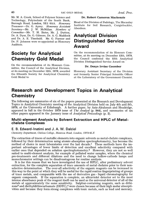 Research and development topics in analytical chemistry