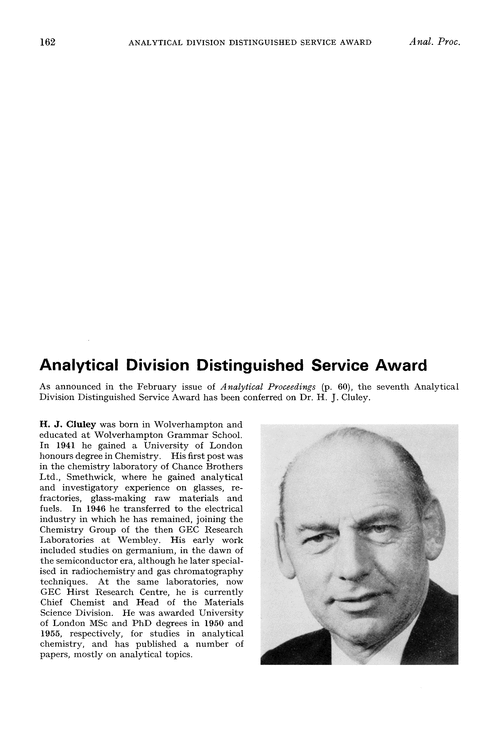 Analytical Division Distinguished Service Award