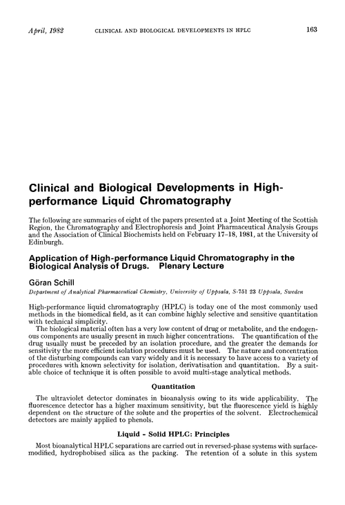 Clinical and biological developments in high-performance liquid chromatography