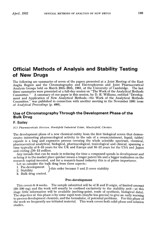Official methods of analysis and stability testing of new drugs