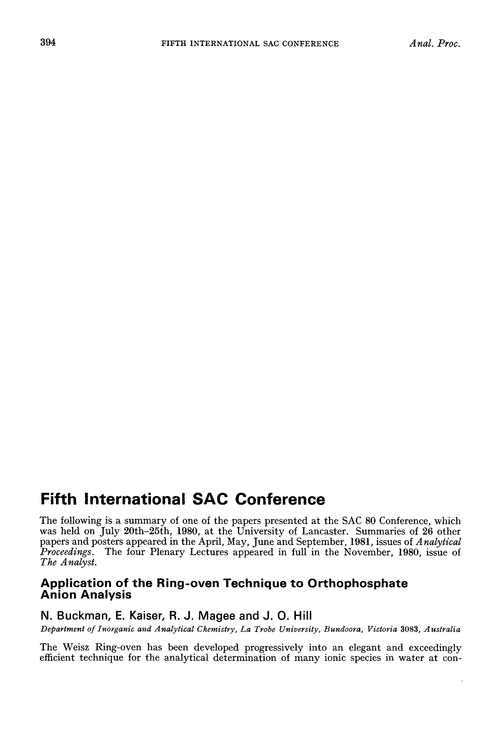 Fifth International SAC Conference. Application of the ring-oven technique to orthophosphate anion analysis