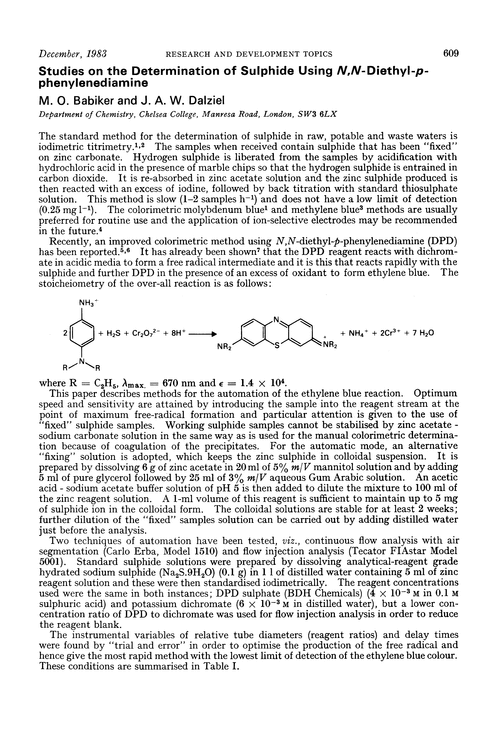 Studies on the determination of sulphide using N,N-diethyl-p-phenylenediamine