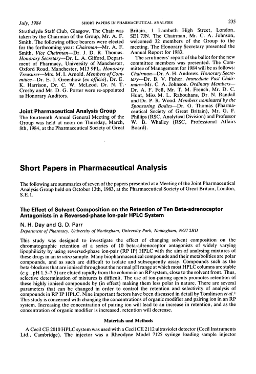 Short papers in pharmaceutical analysis