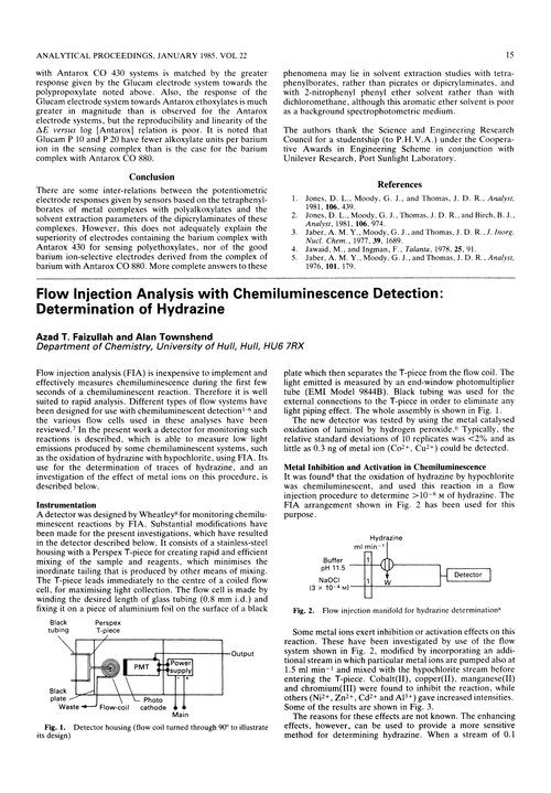 Flow injection analysis with chemiluminescence detection: determination of hydrazine