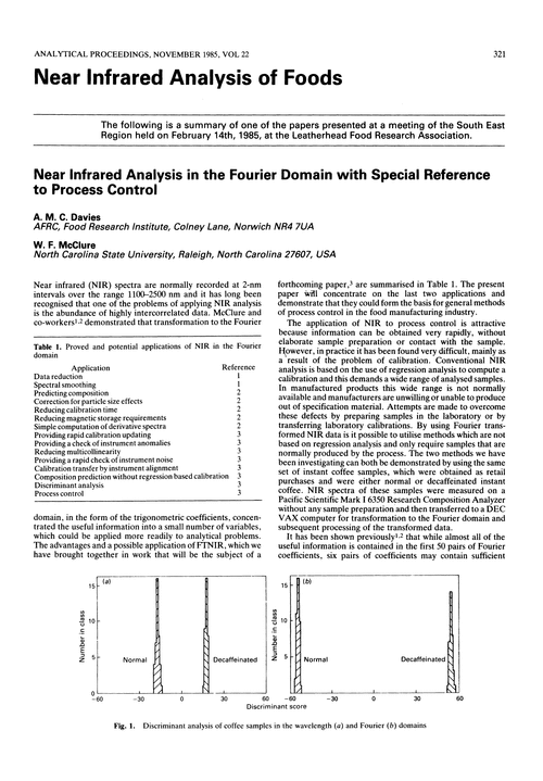 Near infrared analysis of foods. Near infrared analysis in the Fourier domain with special reference to process control
