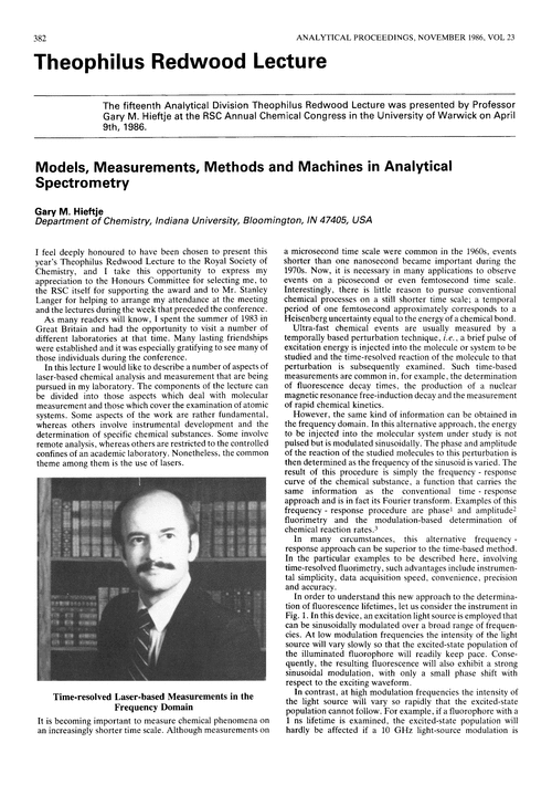 Theophilus Redwood Lecture. Models, measurements, methods and machines in analytical spectrometry