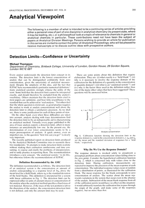 Analytical viewpoint. Detection limits—confidence or uncertainty