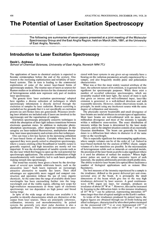 The potential of laser excitation spectroscopy