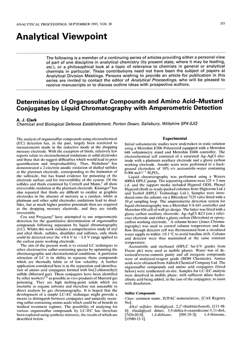 Analytical viewpoint. Determination of organosulfur compounds and amino acid–mustard conjugates by liquid chromatography with amperometric detection
