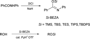 Graphical abstract: Si-BEZA – catalytic pyridinium triflate: a mild and powerful agent for the silylation of alcohols