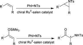Graphical abstract: Amidation of silyl enol ethers and cholesteryl acetates with chiral ruthenium(ii) Schiff-base catalysts: catalytic and enantioselective studies