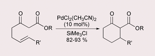 Graphical abstract: Palladium-catalyzed cyclization of alkenyl β-keto esters in the presence of chlorotrimethylsilane