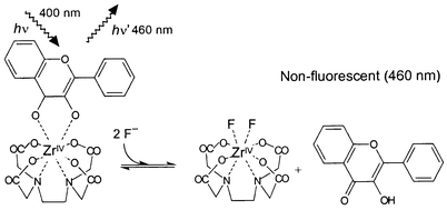 Graphical abstract: Fluorometric detection of fluoride ion by ligand exchange reaction with 3-hydroxyflavone coordinated to a zirconium(iv)–EDTA complex