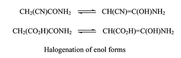 Graphical abstract: Halogenation of enol tautomers of 2-cyanoacetamide and malonamic acid