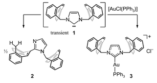 Graphical abstract: Synthesis of a transient tropylidene substituted N-heterocyclic carbene (tropNHC): rearrangement and formation of its gold complex