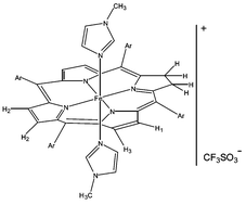 Graphical abstract: Electronic structure of low-spin ferric chlorins: characterization of bis(1-methylimidazole)(meso-tetraphenylchlorinato)iron(iii) triflate