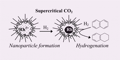 Graphical abstract: Catalytic hydrogenation of arenes with rhodium nanoparticles in a water-in-supercritical CO2 microemulsion