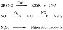 Graphical abstract: Nitrosation products from S-nitrosothiols via preliminary nitric oxide formation