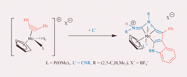 Graphical abstract: Ligand exchange reactions within the coordination sphere of a molybdenum η2(4e)-alkyne complex: the formation of an indole in a cascade reaction involving an alkyne and isonitrile ligands