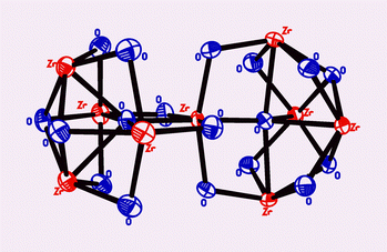 Graphical abstract: New synthetic route for organic polyoxometallic clusters: synthetic and structural investigations on the first dumb-bell shaped polyoxozirconium hydroxide with the [Zr9(μ5-O)2(μ3-O)4(μ-O)4(μ-OH)8] core structure