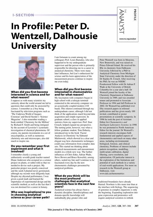 In Profile: Peter D. Wentzell, Dalhousie University