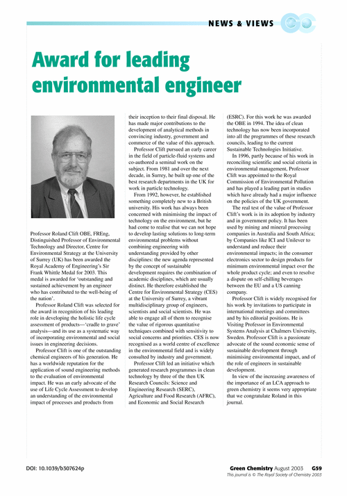 Award for leading environmental engineer