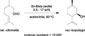 Graphical abstract: Sn-Beta zeolite as diastereoselective water-resistant heterogeneous Lewis-acid catalyst for carbon–carbon bond formation in the intramolecular carbonyl–ene reaction