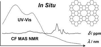 Graphical abstract: Formation of cyclic compounds and carbenium ions by conversion of methanol on weakly dealuminated zeolite H-ZSM-5 investigated via a novel in situ CF MAS NMR/UV-Vis technique