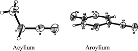 Graphical abstract: Structural effects of carbon monoxide coordination to carbon centers. π and σ bindings in aliphatic acyl versus aromatic aroyl cations