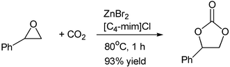 Graphical abstract: Synthesis of styrene carbonate from styrene oxide and carbon dioxide in the presence of zinc bromide and ionic liquid under mild conditions