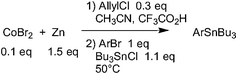 Graphical abstract: New and simple one-step cobalt-catalyzed preparation of functionalized arylstannanes from the corresponding aryl bromides or iodides