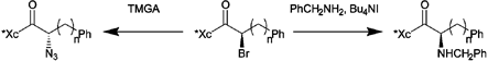 Graphical abstract: Controlling diastereoselectivity in the reactions of enantiomerically pure α-bromoacyl-imidazolidinones with nitrogen nucleophiles: substitution reactions with retention or inversion of configuration